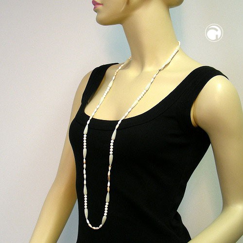 Collier Halskette Birne creme beige-marmoriert 110cm