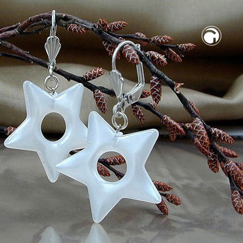 Ohrring Stern seide-weiß silber-farbig