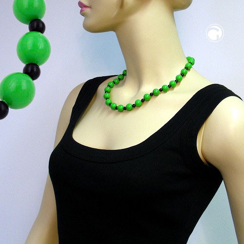 Collier Halskette Perlen grün-schwarz silber 50cm