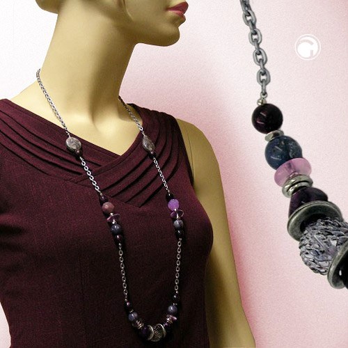 Collier Halskette AnkerCollier Halskette grau-lila-flieder 95cm