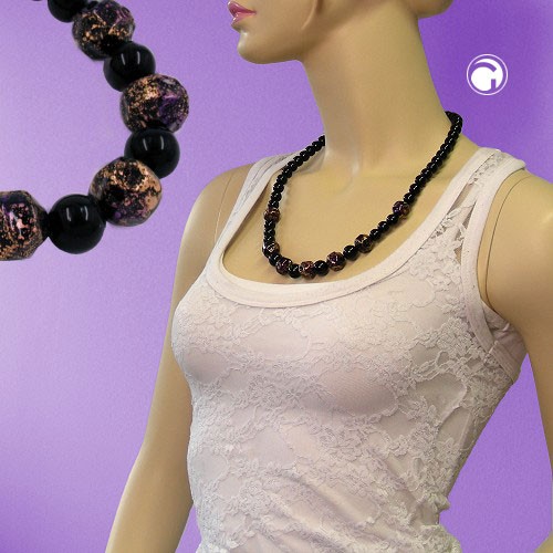 Collier Halskette Barockperlen schwarz-lila 60cm