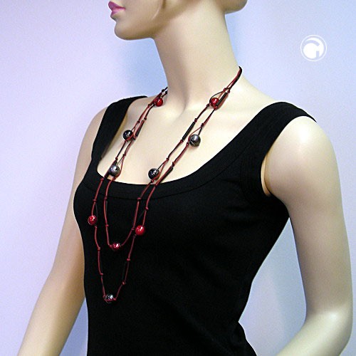 Halskette 2-reihig seide-rot schwarz 80/95cm