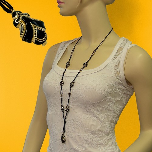 Collier Halskette Effekt-Perle schwarz-gold 100cm