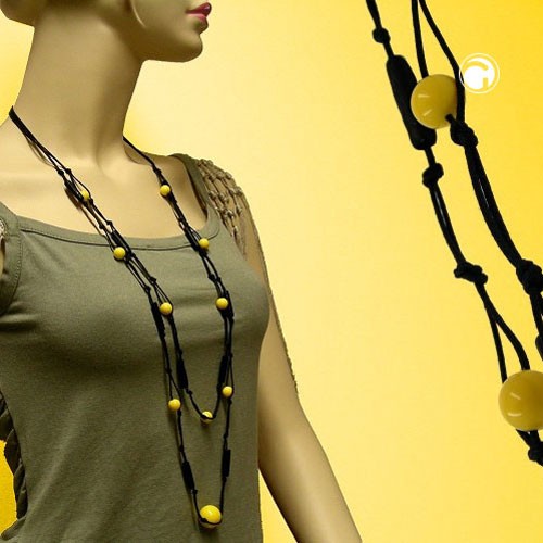 Collier Halskette 2-reihig gelb-glänzend schwarz 90/105cm