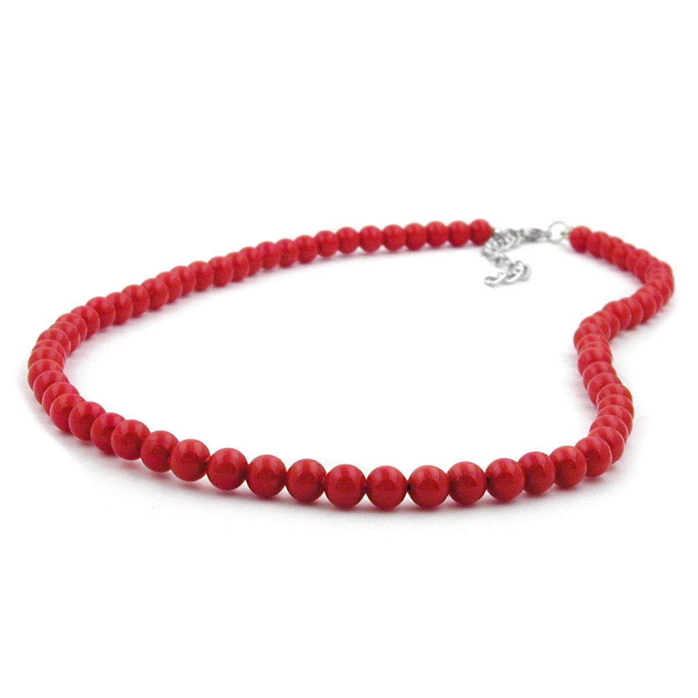 Collier Halskette Perle 6mm rot-glänzend 45cm