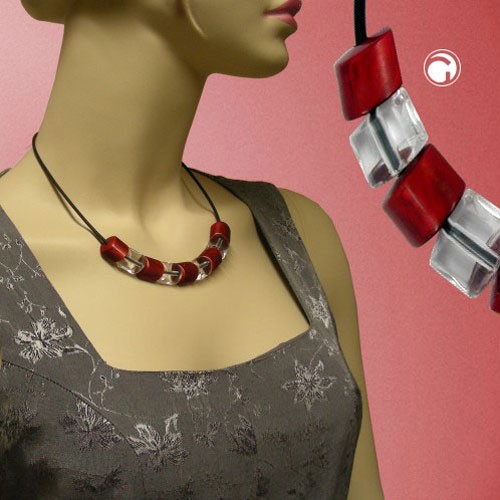 Collier Halskette Schrägperle rot-kristall 45cm
