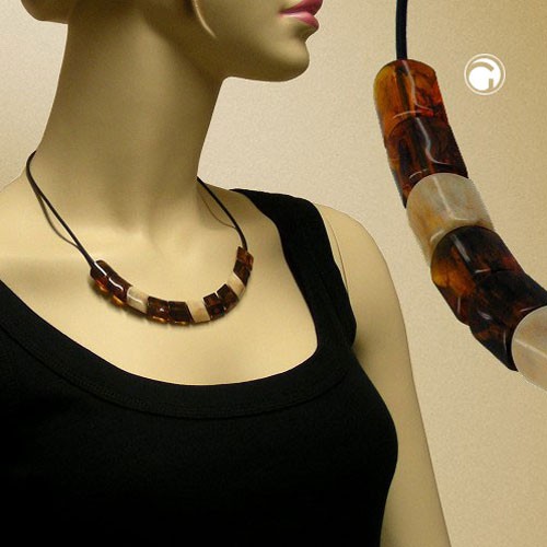 Collier Halskette Schrägperle schildpatt-beige 45cm