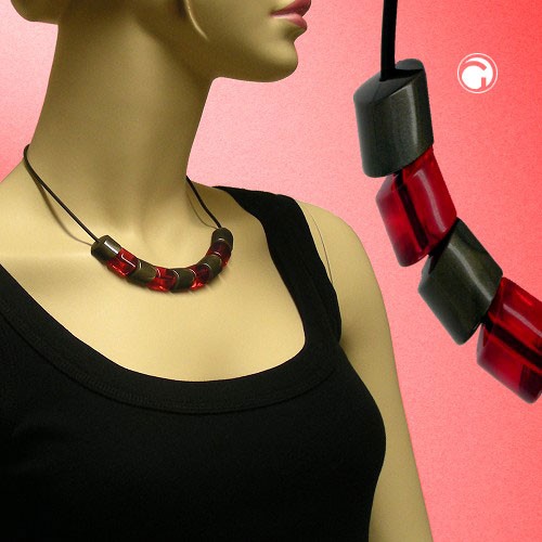 Collier Halskette Schrägperle schlamm-rot 45cm