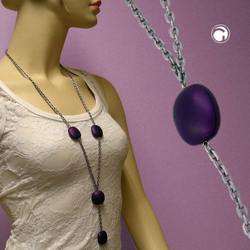 Collier Halskette Nugget pflaume Ankerkette 100cm
