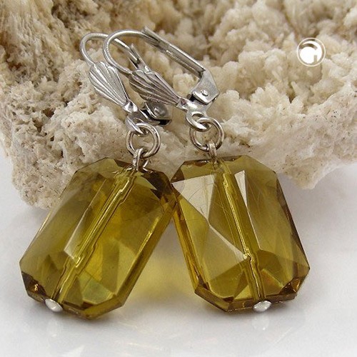 Ohrring Viereck facettiert oliv