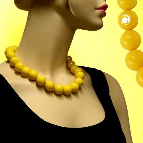 Collier Halskette Perlen 20mm gelb-glänzend 50cm