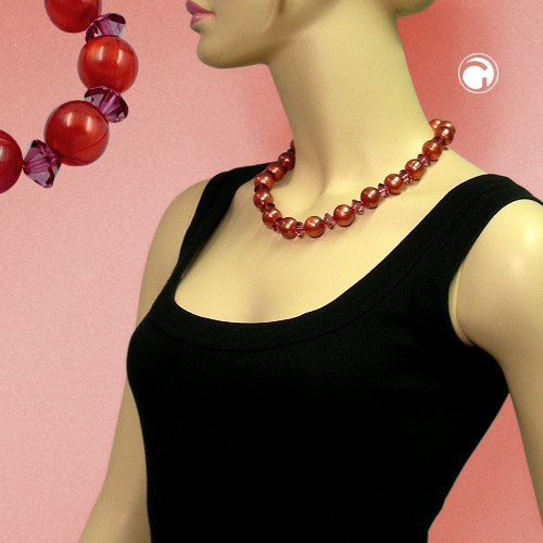 Collier Halskette Perlen 18mm rost Facettenrad 50cm