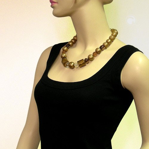 Collier Halskette Gold-farbig braun-transparent 55cm