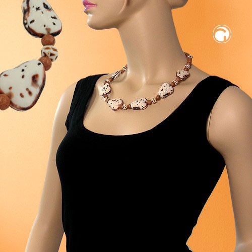 Collier Halskette Kiesel elfenbein-braun-farbig 53cm