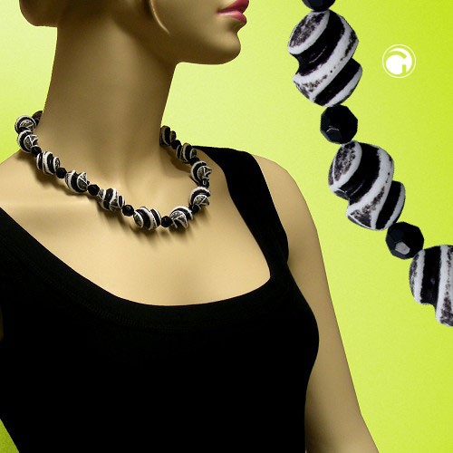 Collier Halskette Schraubenperle schwarz-weiß 50cm