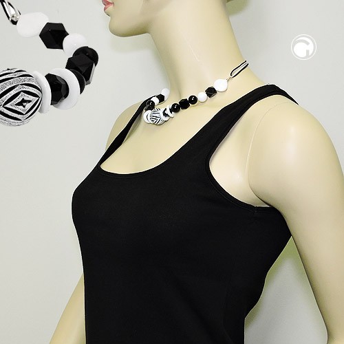 Halskette Gravurperle schwarz-weiß Kordel 44cm