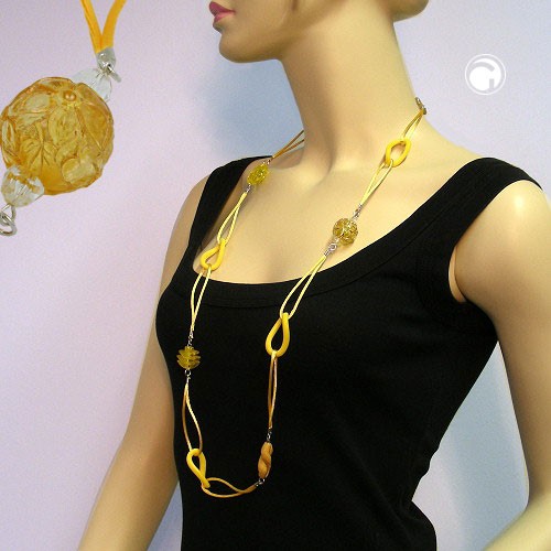 Collier Halskette Seidenkordel und Perle gelb 100cm
