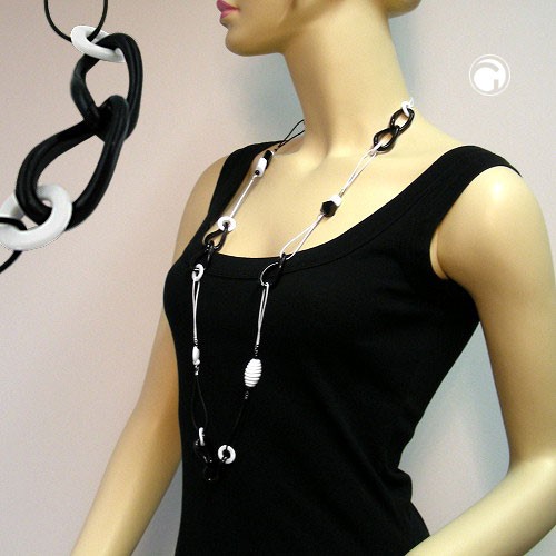 Collier Halskette schwarz-weiß Weitpanzer 100cm