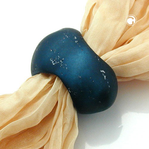 Tuchperle oval stahlblau-matt-silber