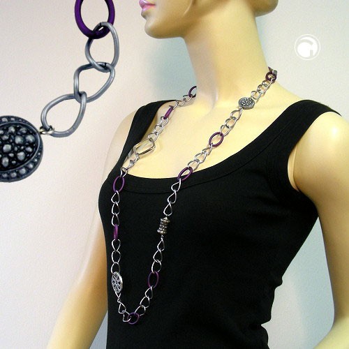 Collier Halskette altsilber-lila-chrom 100cm