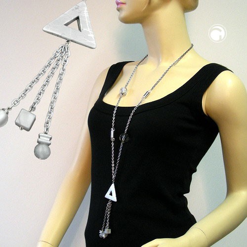 Collier Halskette grau-spucksilber-chrom 95cm