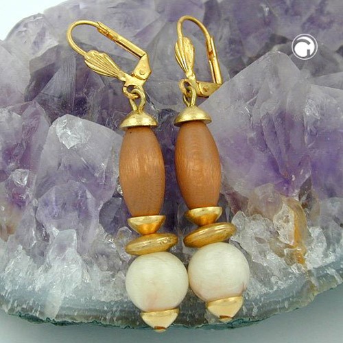 Ohrring Holz beige-braun-gold