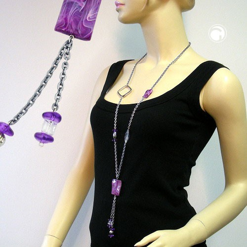 Collier Halskette lila-flieder-chrom 95cm