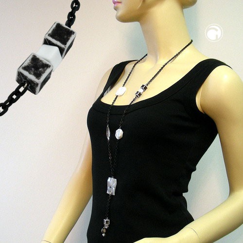 Collier Halskette Viereck weiß-kristall-schwarz 90cm