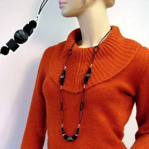 Collier Halskette schwarz und silbergrau 100cm
