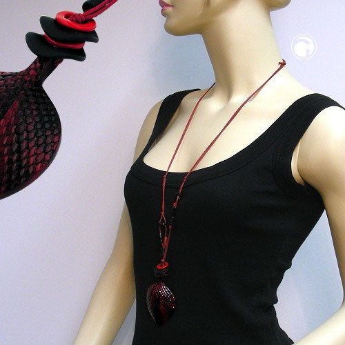 Collier Halskette Schuppenblatt schwarz-rot 95cm