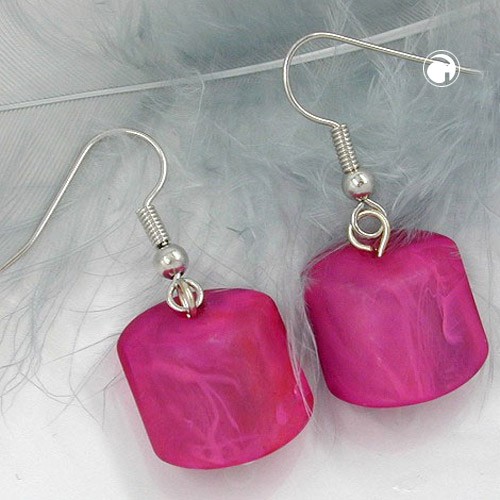 Ohrhaken Schrägperle pink-marmoriert