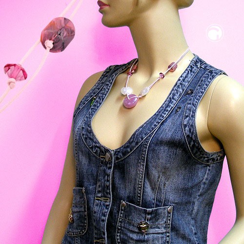 Collier Halskette Rad flieder rosa weiß-seidig 50cm