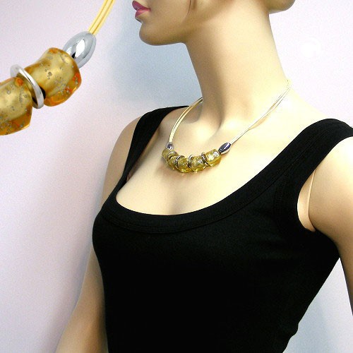 Collier Halskette Steinperle gelb-transparent 50cm