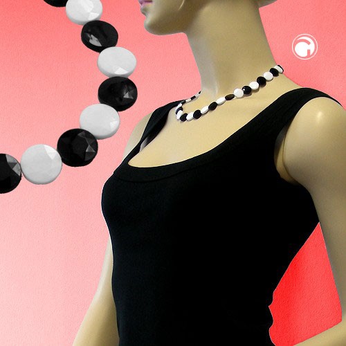 Collier Halskette Scheiben 13mm schwarz-weiß 45cm