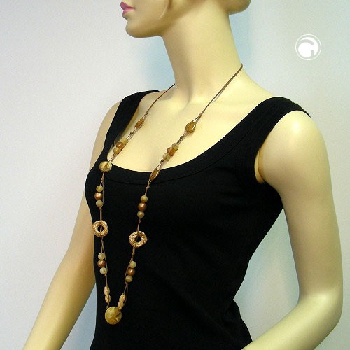 Collier Halskette seide-braun keramik-gold 100cm