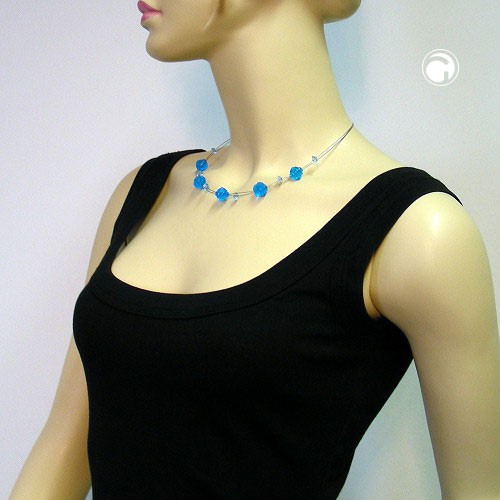 Collier Halskette Rosette aqua-transparent 48cm