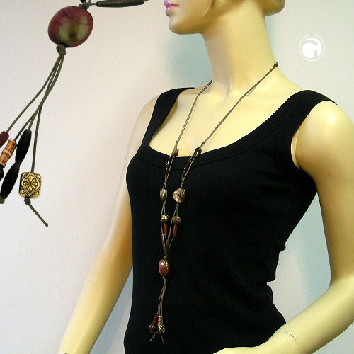 Collier Halskette Nugget braun-AB mit Kordel oliv 100cm