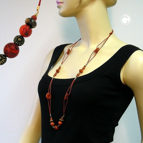Collier Halskette rotbraun und schildpatt 100cm