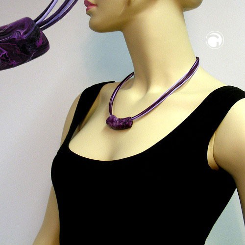 Collier Halskette Rohr flach-gebogen lila-dunkel 45cm