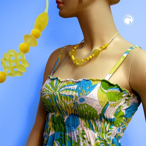 Collier Halskette 3x Spiralperle gelb 45cm