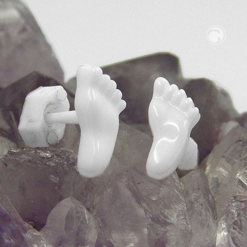 Ohrstecker kleine Füße weiß Vollplastik