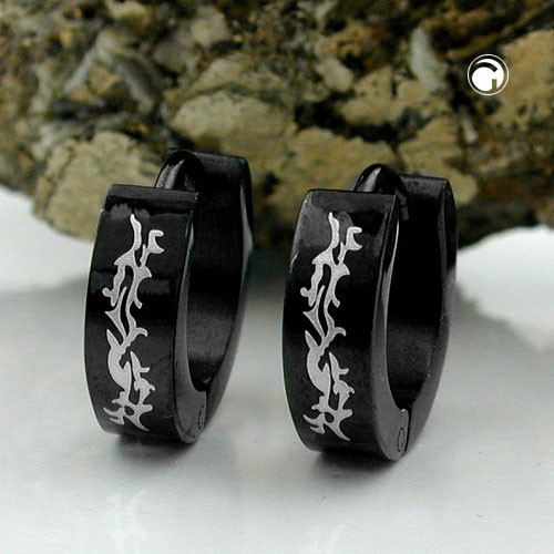 Creolen Ohrringe schwarz Tribal Edelstahl