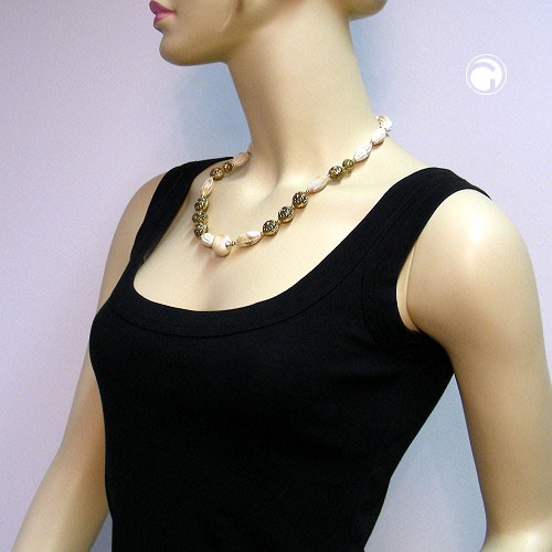 Collier Halskette beige-marmoriert altgold 55cm