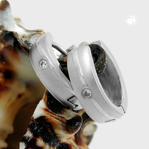 Creolen Ohrringe 15x4mm matt Zirkonia Edelstahl