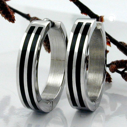 Creolen Ohrringe 20mm mit Streifen Edelstahl