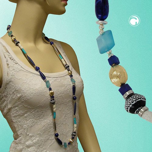 Collier Halskette blau-türkis-si-go Sonderlänge 110cm