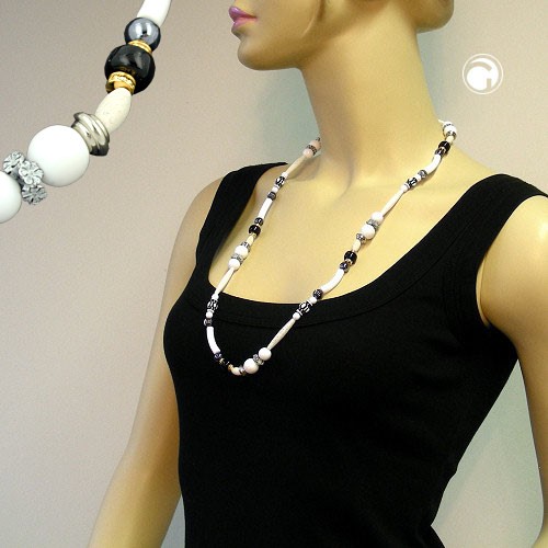 Collier Halskette weiß-schwarz blutstein 75cm