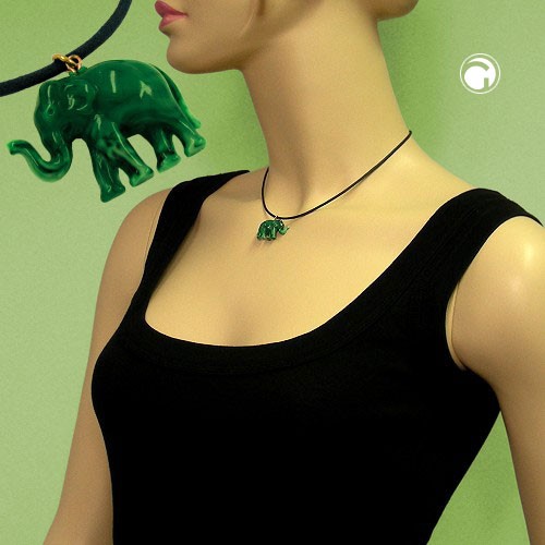 Collier Halskette Elefant mit Kordel grünton 40cm