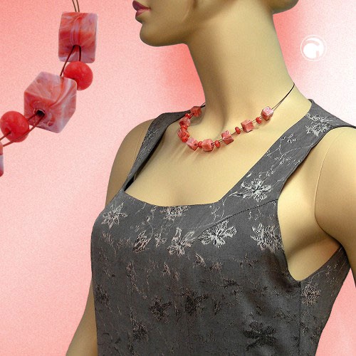 Collier Halskette Würfel hellrot-marmoriert 45cm