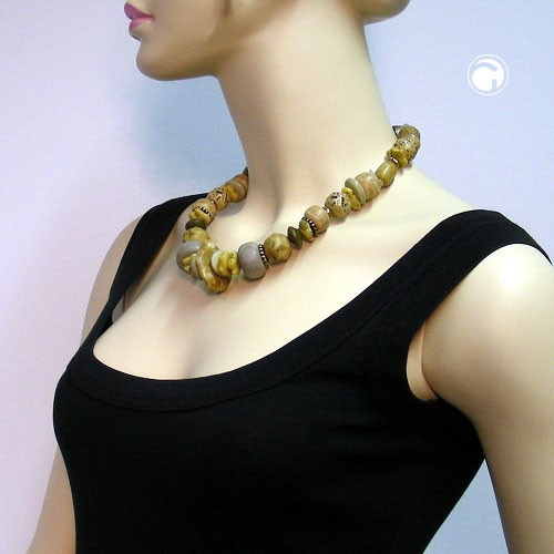 Collier Halskette oliv-schlamm marmoriert matt 51cm